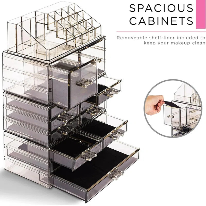12 Drawer 4-Piece Makeup and Jewelry Organizer Case and Top Shelf