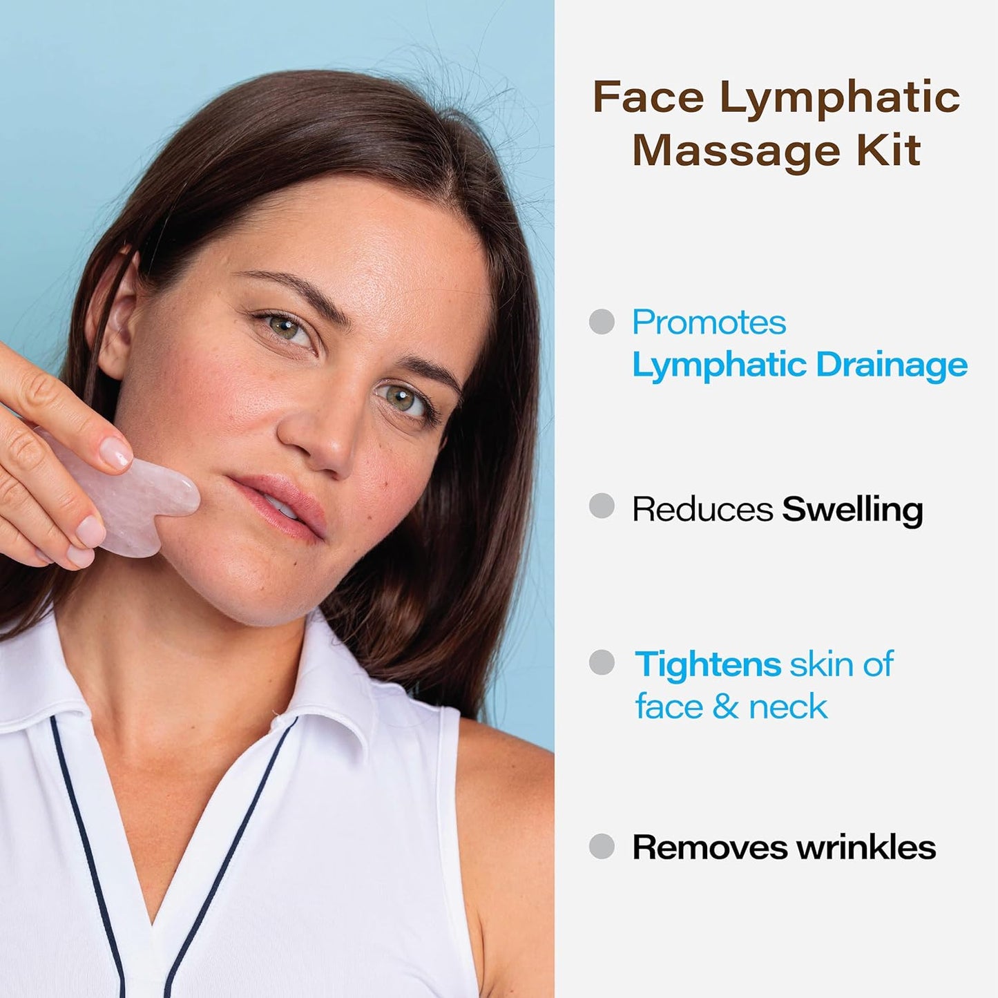 Rose Quartz Face Roller & Gua Sha Set — Lymphatic Drainage & Facial Massage