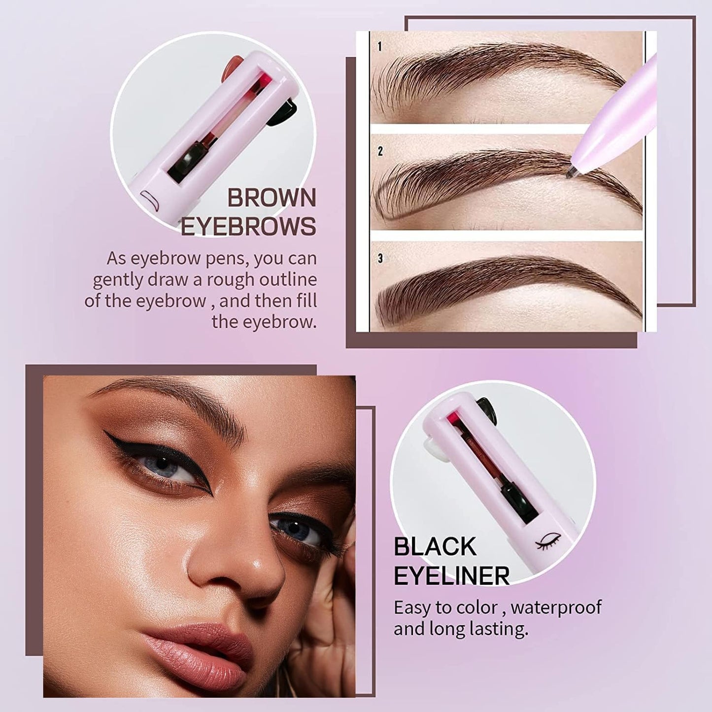 4-in-1 Makeup Pen, Multi-Function Beauty Pencil for Eyes, Lips & Brows