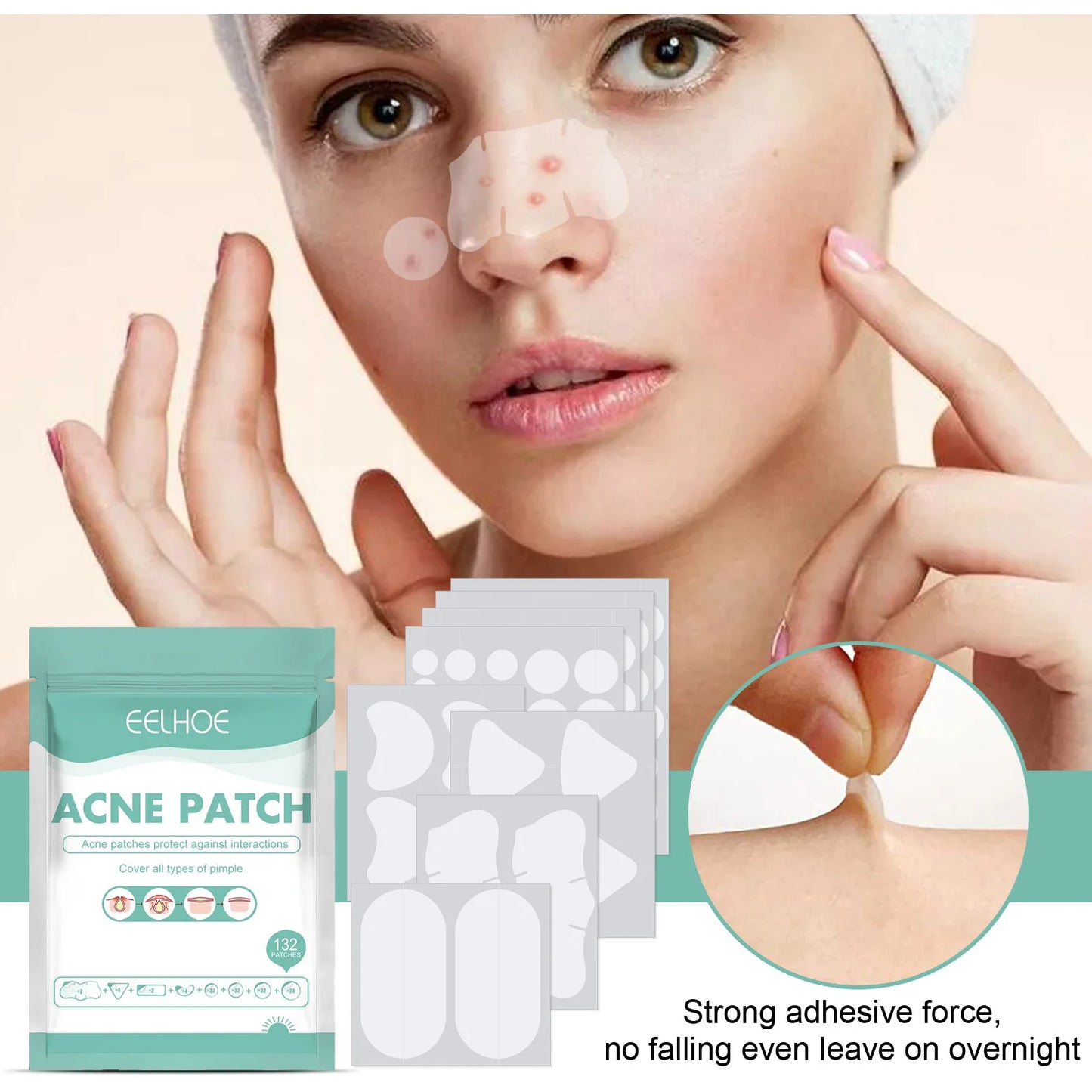 132 Pcs Hydrocolloid Acne Pimple Patches — Invisible Spot Stickers for Face