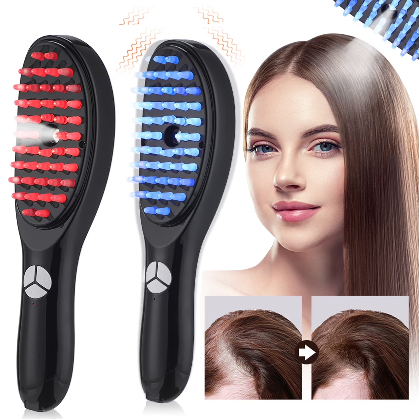 Electric Scalp Massager Brush — Red & Blue Light Therapy Comb for Hair Growth