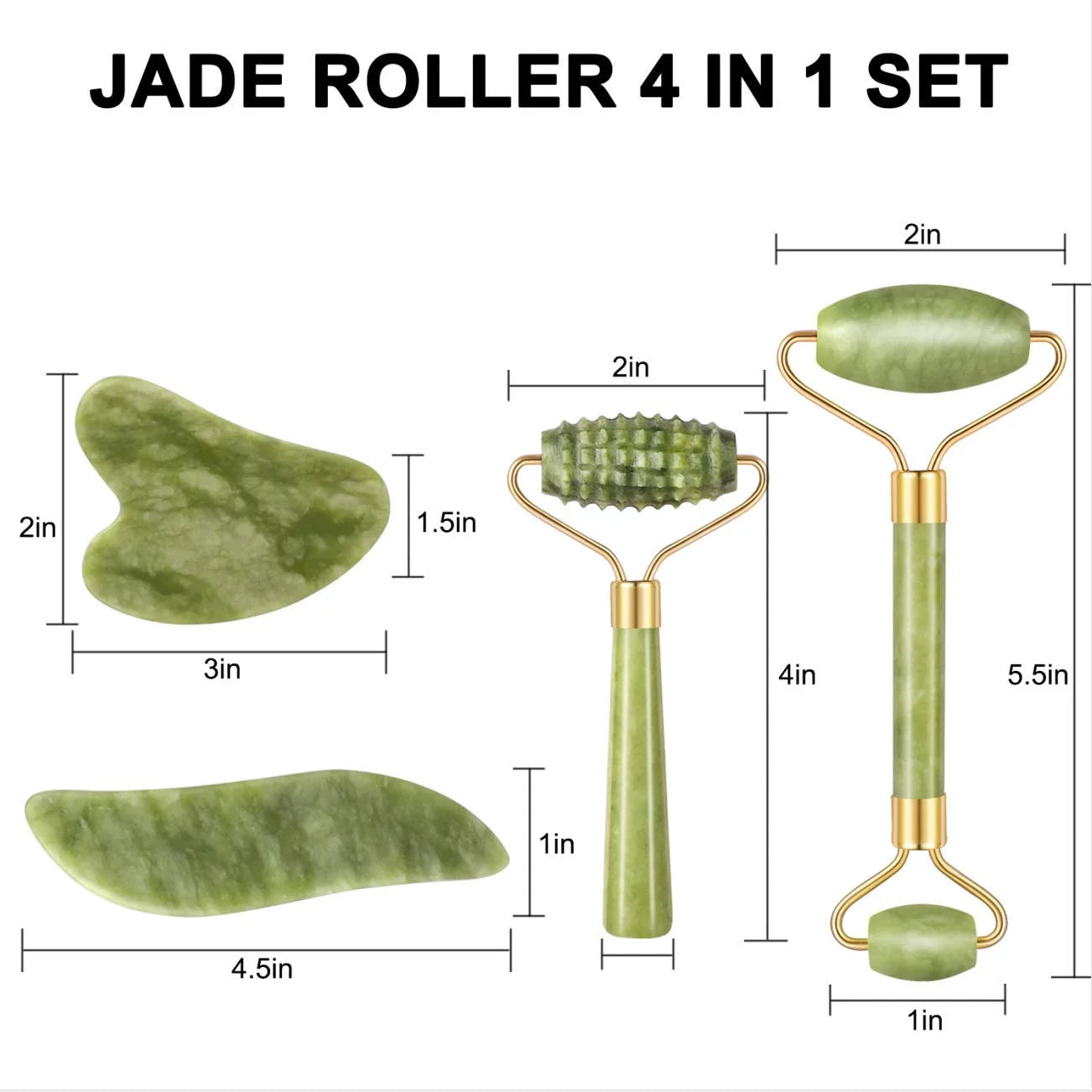 4pcs Jade Roller & Gua Sha Set — Facial Massager for Anti-Aging & Wrinkle Care