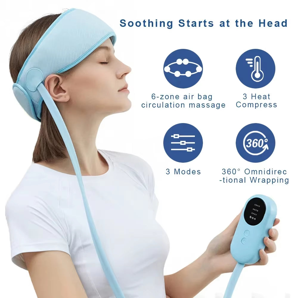 Air Pressure Head Massager — Electric Headband with Heat & Migraine Relief