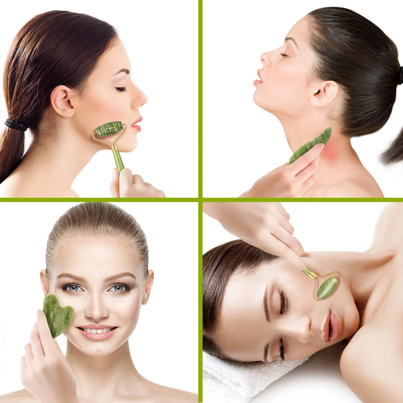 4pcs Jade Roller & Gua Sha Set — Facial Massager for Anti-Aging & Wrinkle Care