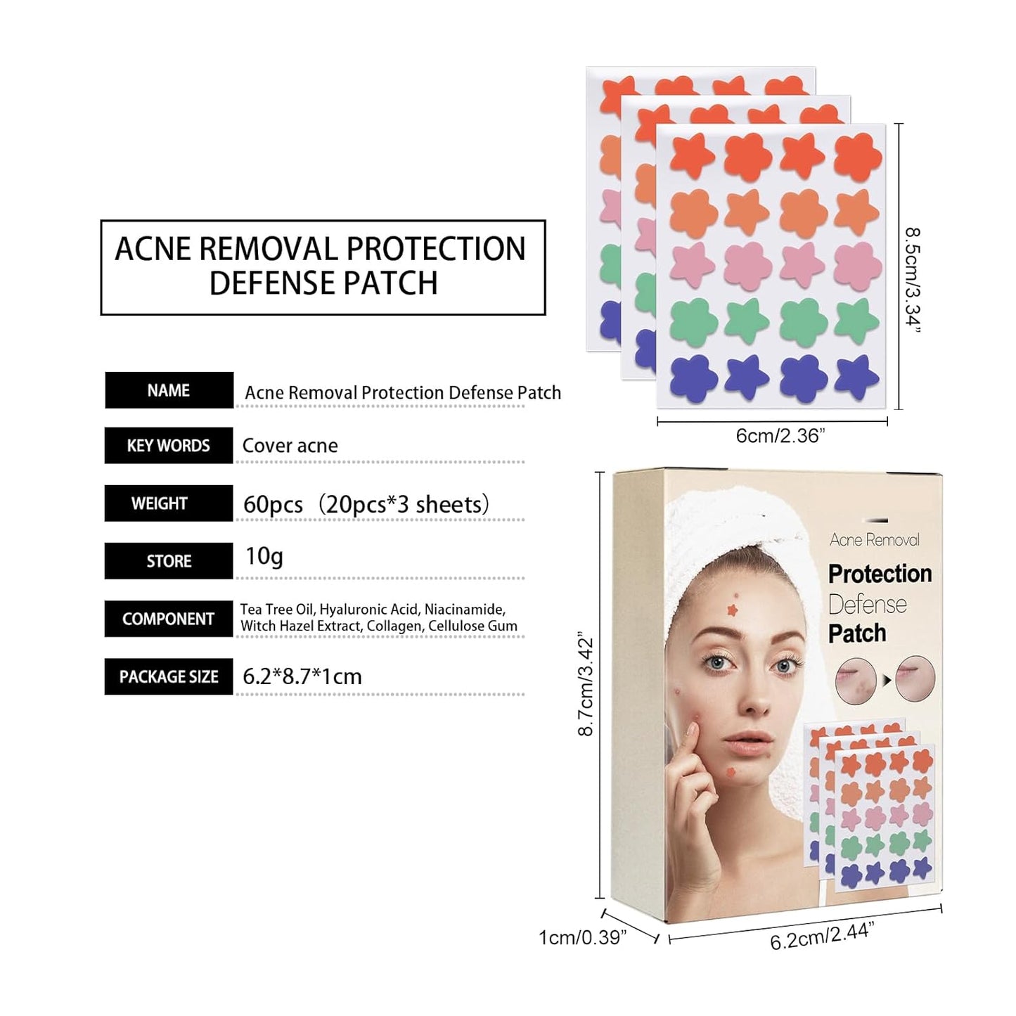60 Pcs Hydrocolloid Pimple Patches with Tea Tree — Star & Flower Acne Stickers
