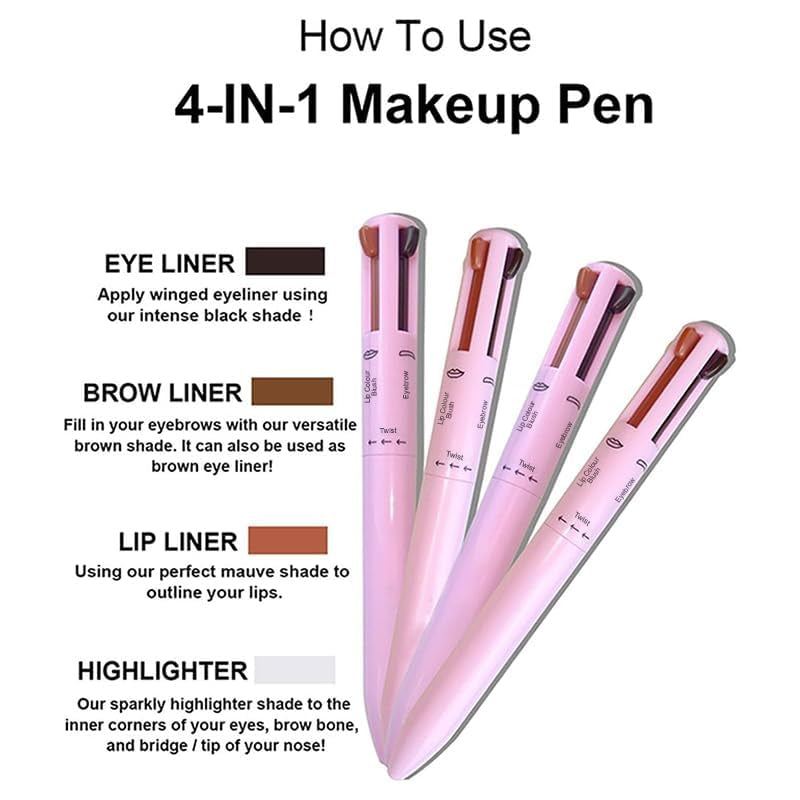 4-in-1 Makeup Pen, Multi-Function Beauty Pencil for Eyes, Lips & Brows