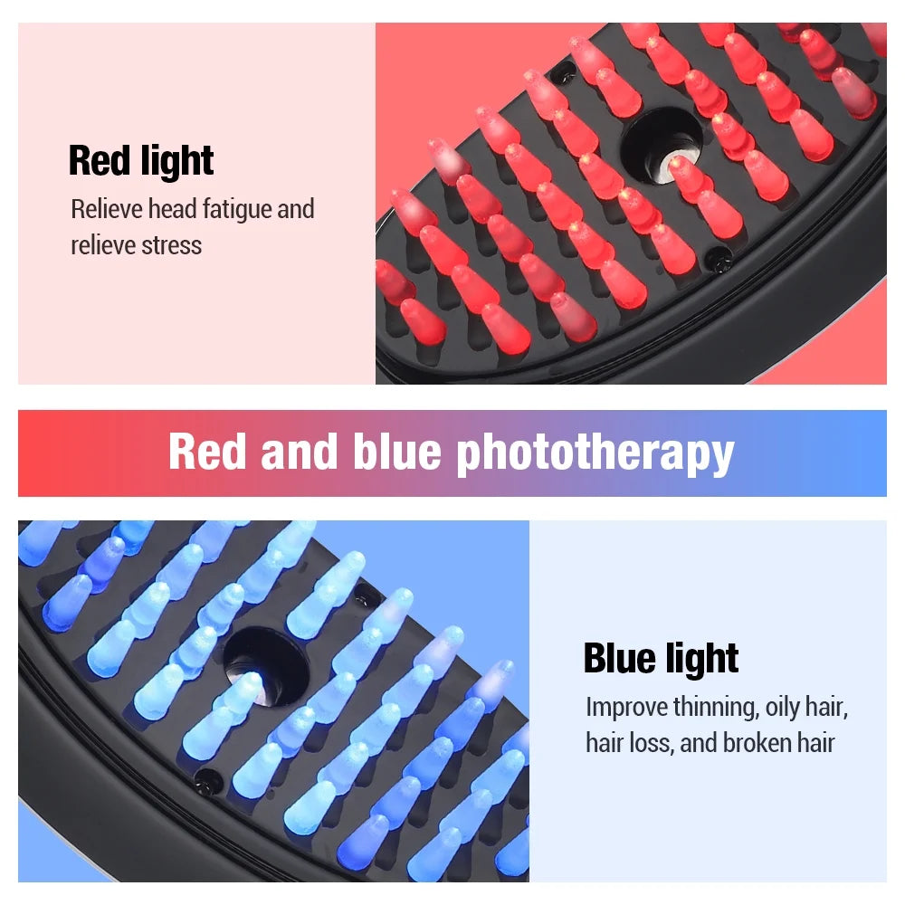 Electric Scalp Massager Brush — Red & Blue Light Therapy Comb for Hair Growth