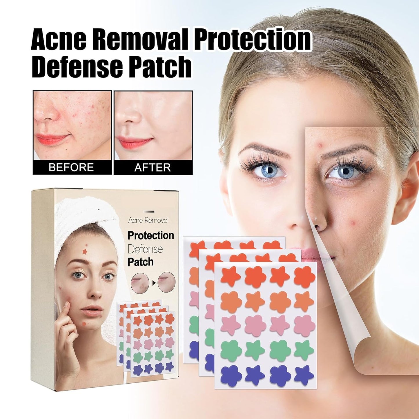 60 Pcs Hydrocolloid Pimple Patches with Tea Tree — Star & Flower Acne Stickers