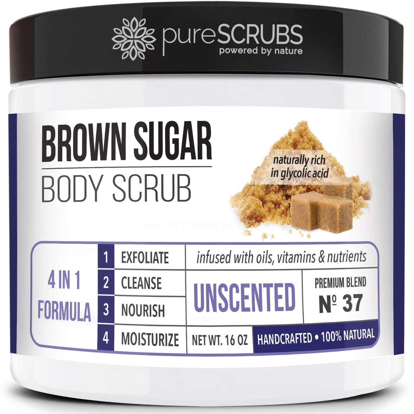 Brown Sugar Body Scrub 16oz — Unscented Exfoliating Scrub with Loofah & Soap