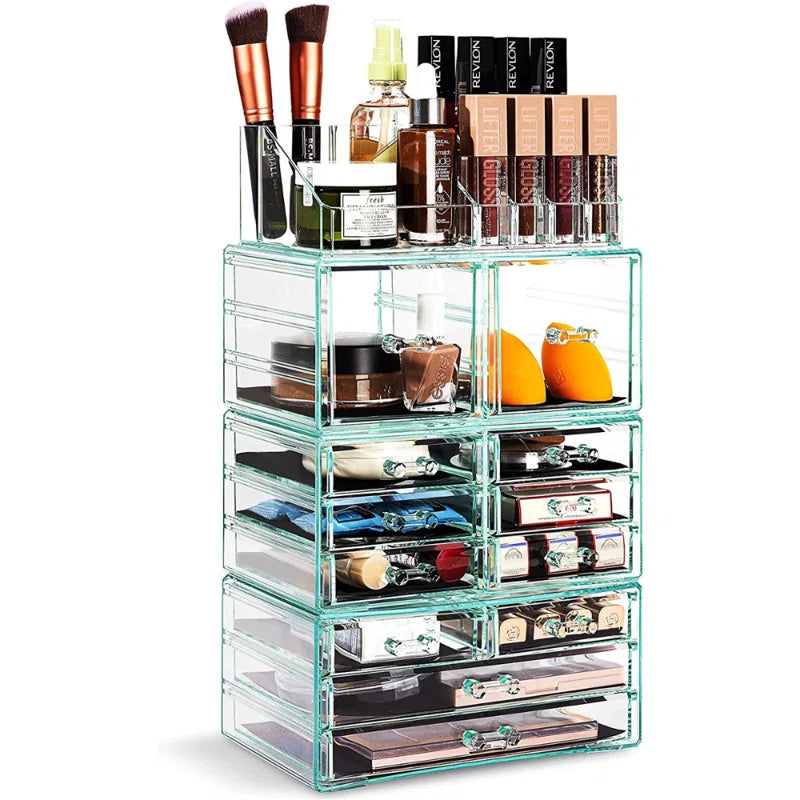 12 Drawer 4-Piece Makeup and Jewelry Organizer Case and Top Shelf