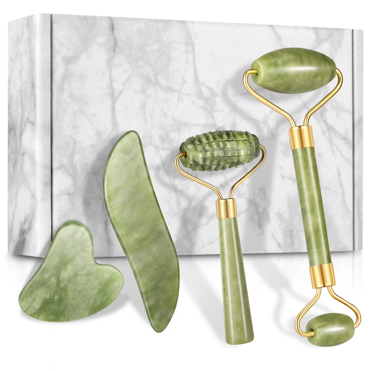 4pcs Jade Roller & Gua Sha Set — Facial Massager for Anti-Aging & Wrinkle Care
