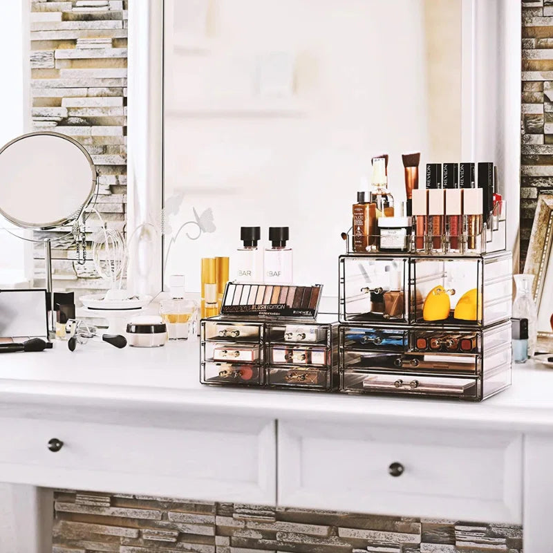 12 Drawer 4-Piece Makeup and Jewelry Organizer Case and Top Shelf