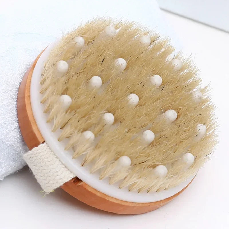 Zynerae Natural Bristle Body Brush – Exfoliating Wet & Dry Bath Massager.