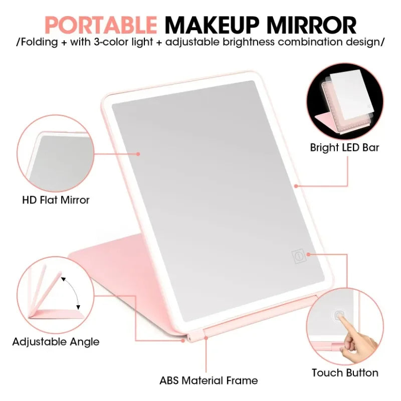 Vanity Makeup Mirror Portable LED Lighted Travel Touch Screen Dimming
