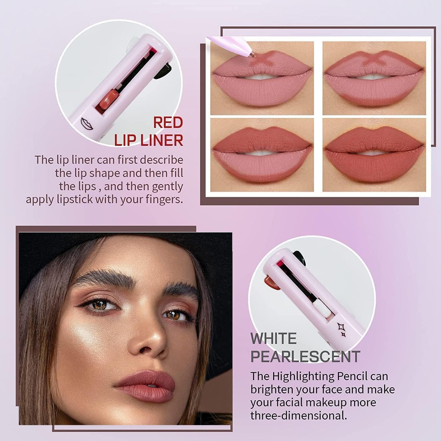 4-in-1 Makeup Pen, Multi-Function Beauty Pencil for Eyes, Lips & Brows