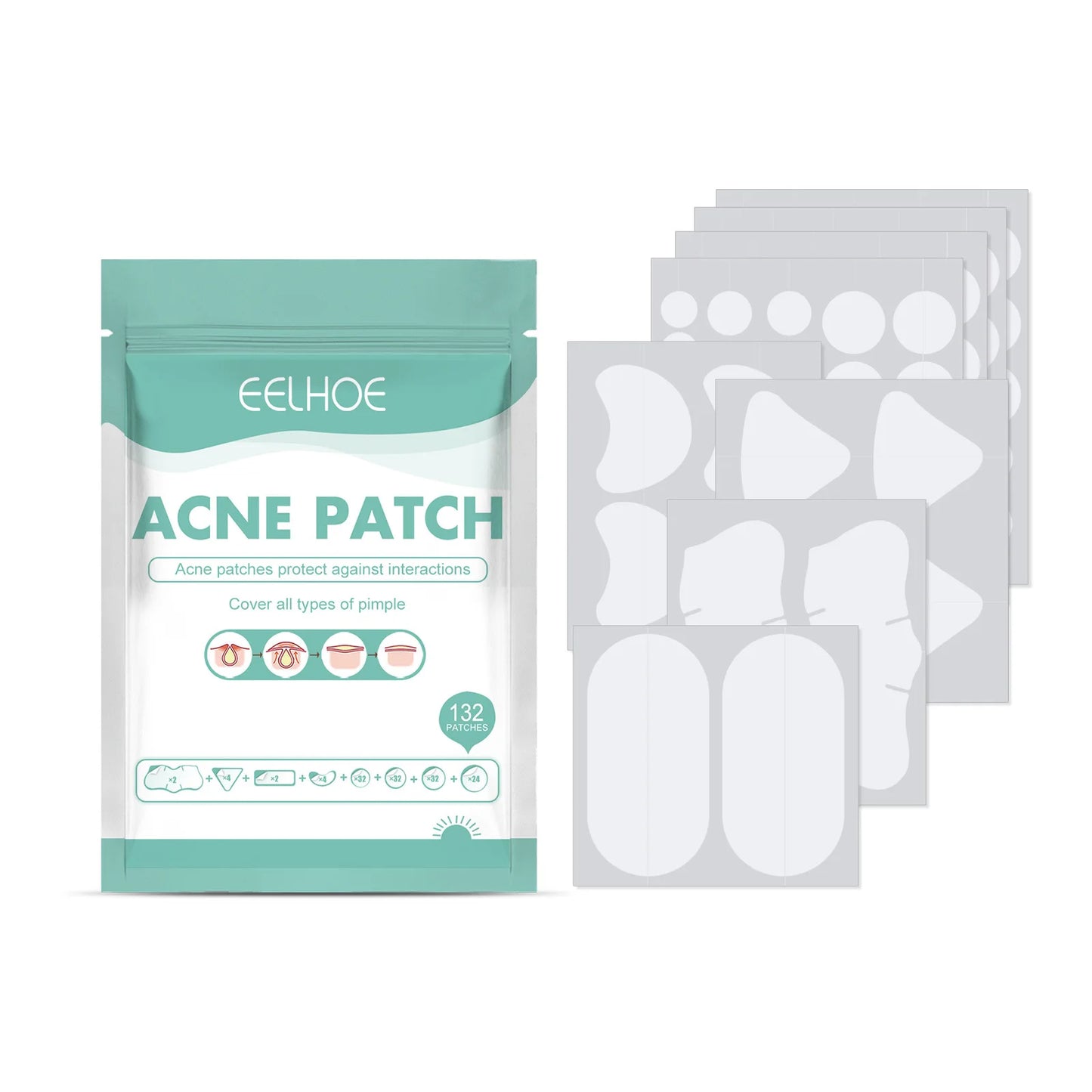 132 Pcs Hydrocolloid Acne Pimple Patches — Invisible Spot Stickers for Face