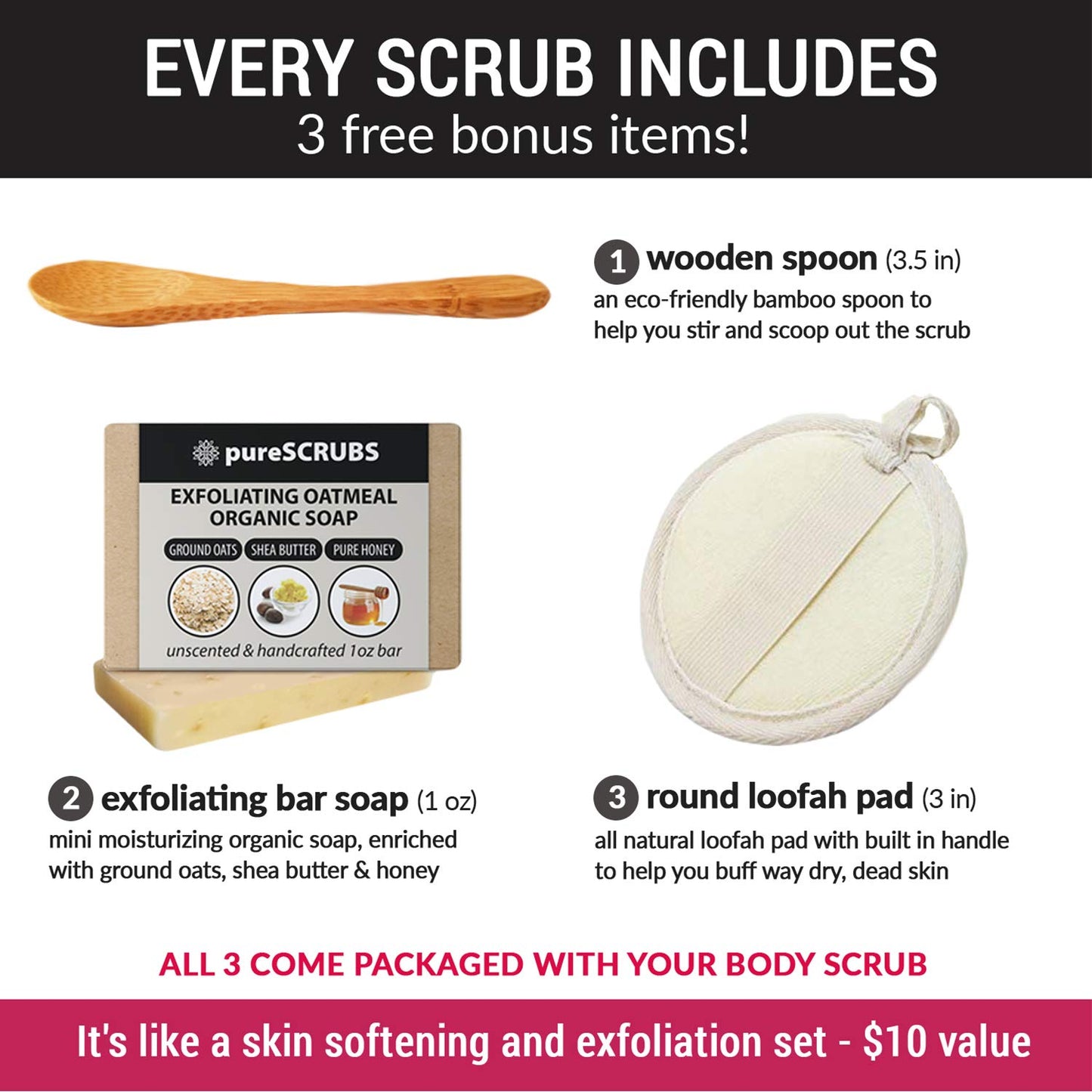 Brown Sugar Body Scrub 16oz — Unscented Exfoliating Scrub with Loofah & Soap