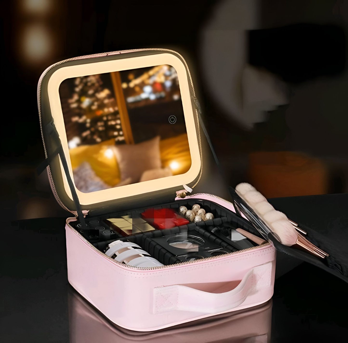 Travel Makeup Case with Led Mirror, Portable Makeup Box with Light, Gift for Women (Green)