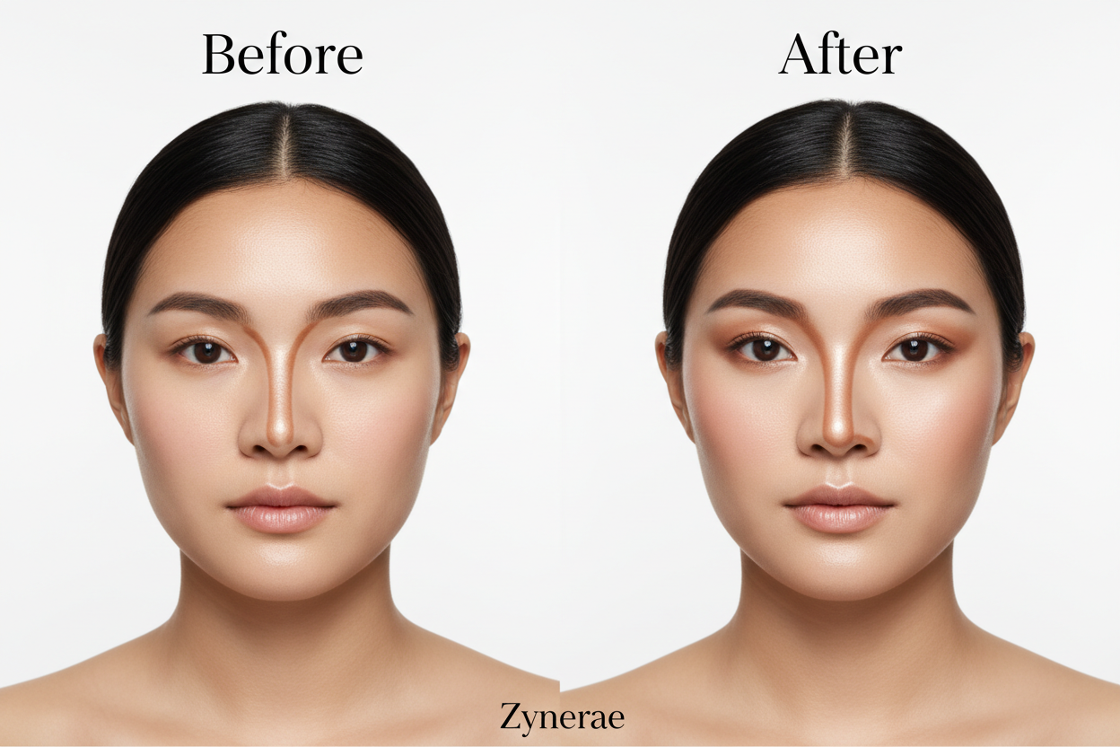 Zynerae 3D Nose Shadow Brush – Before & After Contour Comparison