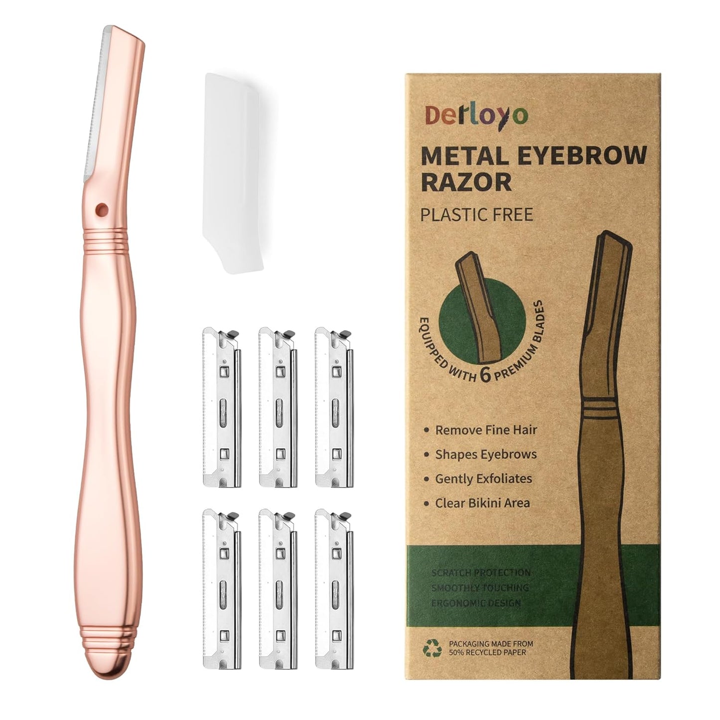 Eyebrow Razor & Dermaplaning Tool — Facial Razor for Women & Men, 6 Refills