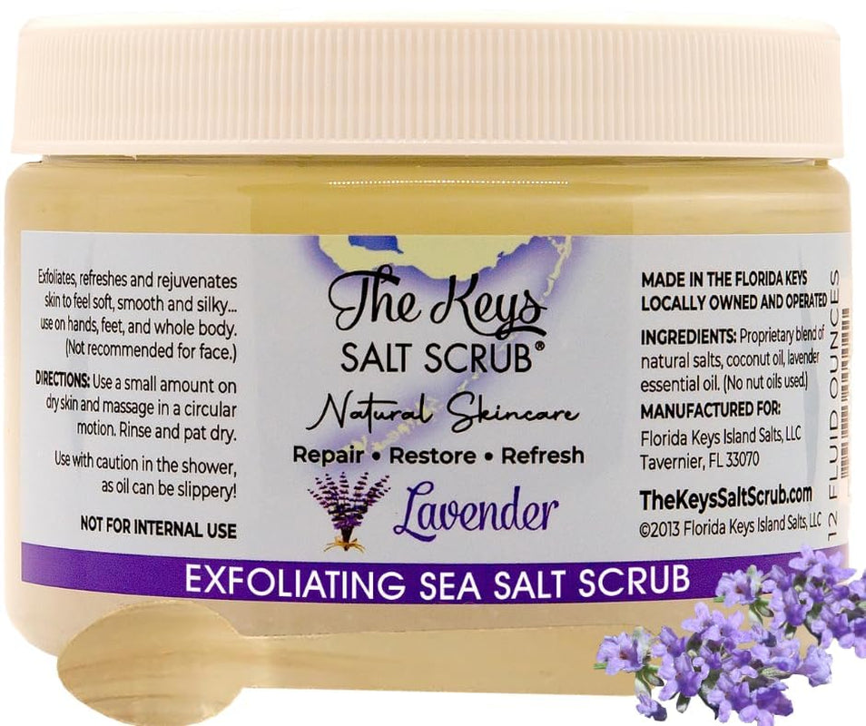 Sea Salt Body Scrub with Wooden Spoon — Exfoliating & Moisturizing, Lavender
