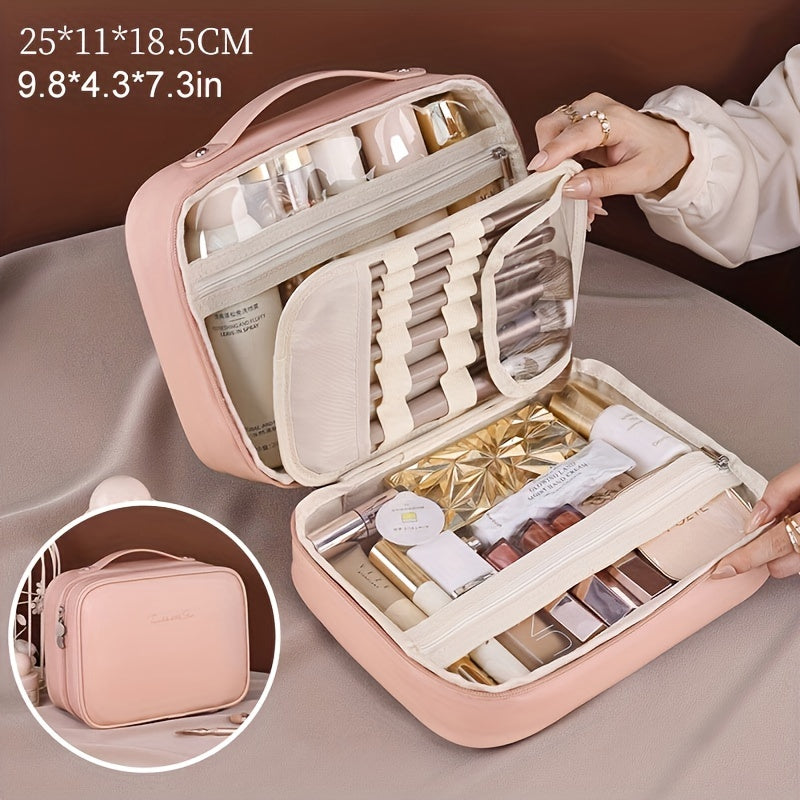 Zynerae Travel Makeup Bag – Spacious Faux Leather Organizer with Clear Compartments