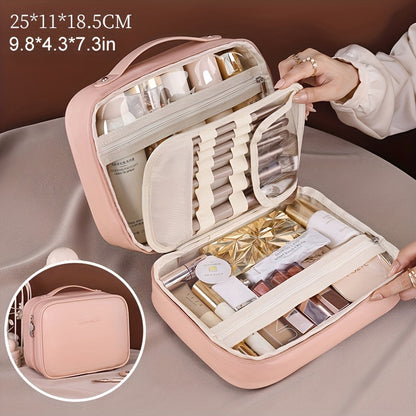Zynerae Travel Makeup Bag – Spacious Faux Leather Organizer with Clear Compartments.