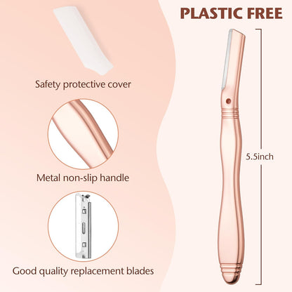 Eyebrow Razor & Dermaplaning Tool — Facial Razor for Women & Men, 6 Refills