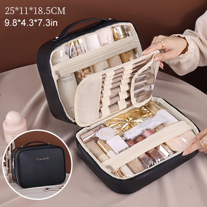 Zynerae Travel Makeup Bag – Spacious Faux Leather Organizer with Clear Compartments.