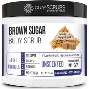 Brown Sugar Body Scrub 16oz — Unscented Exfoliating Scrub with Loofah & Soap