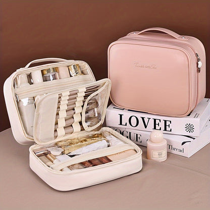 Zynerae Travel Makeup Bag – Spacious Faux Leather Organizer with Clear Compartments.