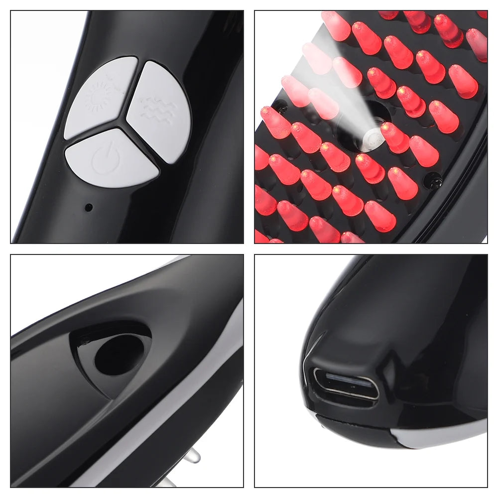 Electric Scalp Massager Brush — Red & Blue Light Therapy Comb for Hair Growth