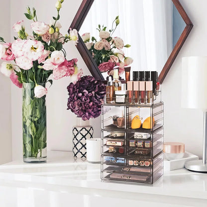 12 Drawer 4-Piece Makeup and Jewelry Organizer Case and Top Shelf