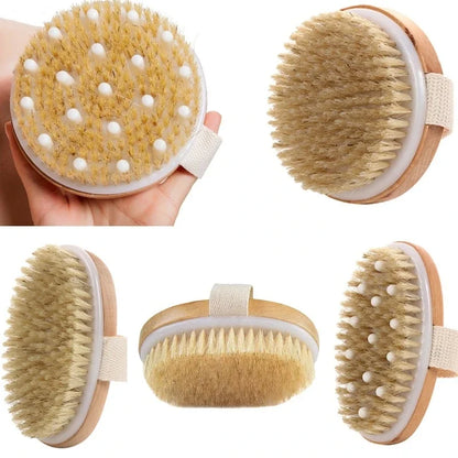 Zynerae Natural Bristle Body Brush – Exfoliating Wet & Dry Bath Massager.