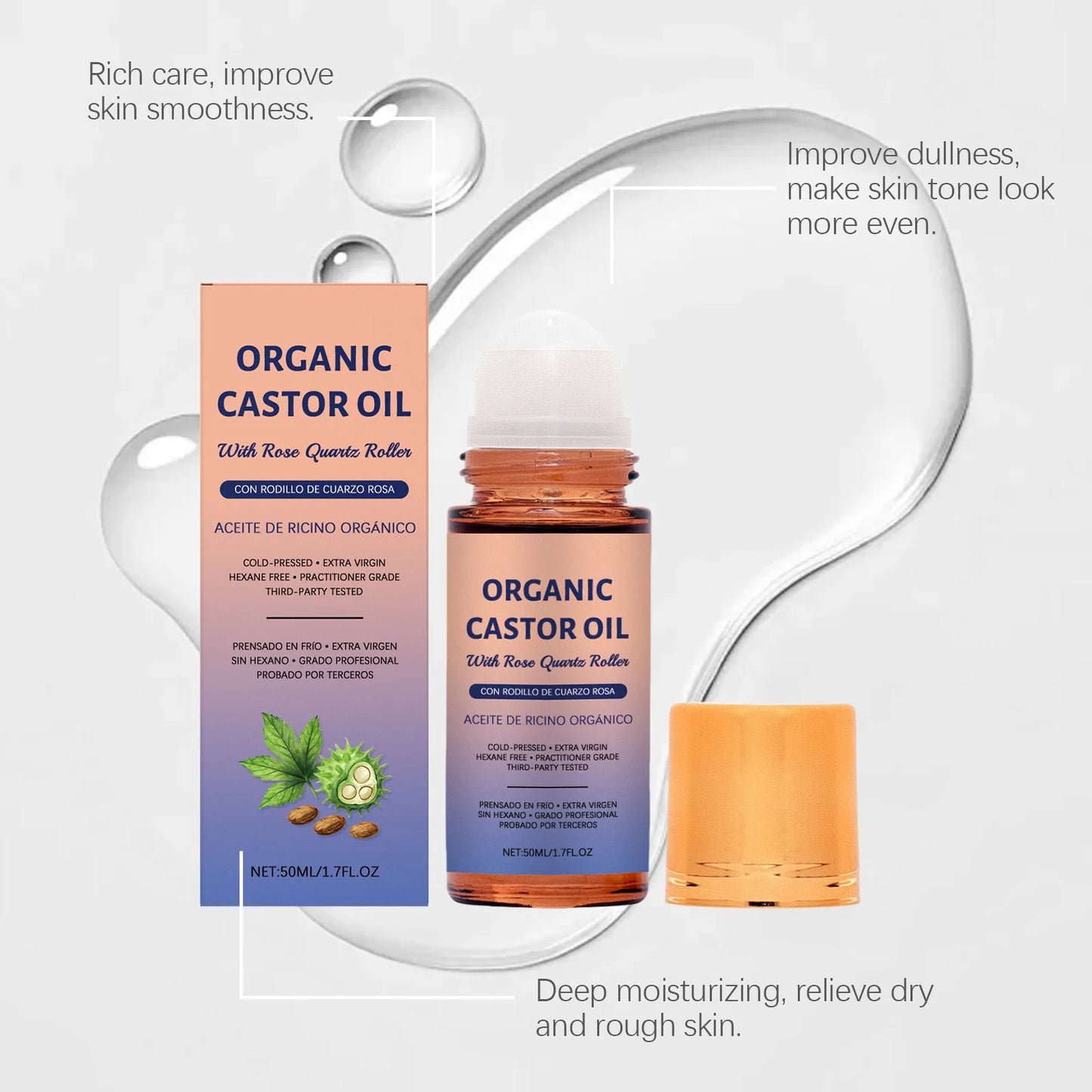 Organic Castor Oil Roll-On – Hair Growth, Skin Hydration & Firming Treatment