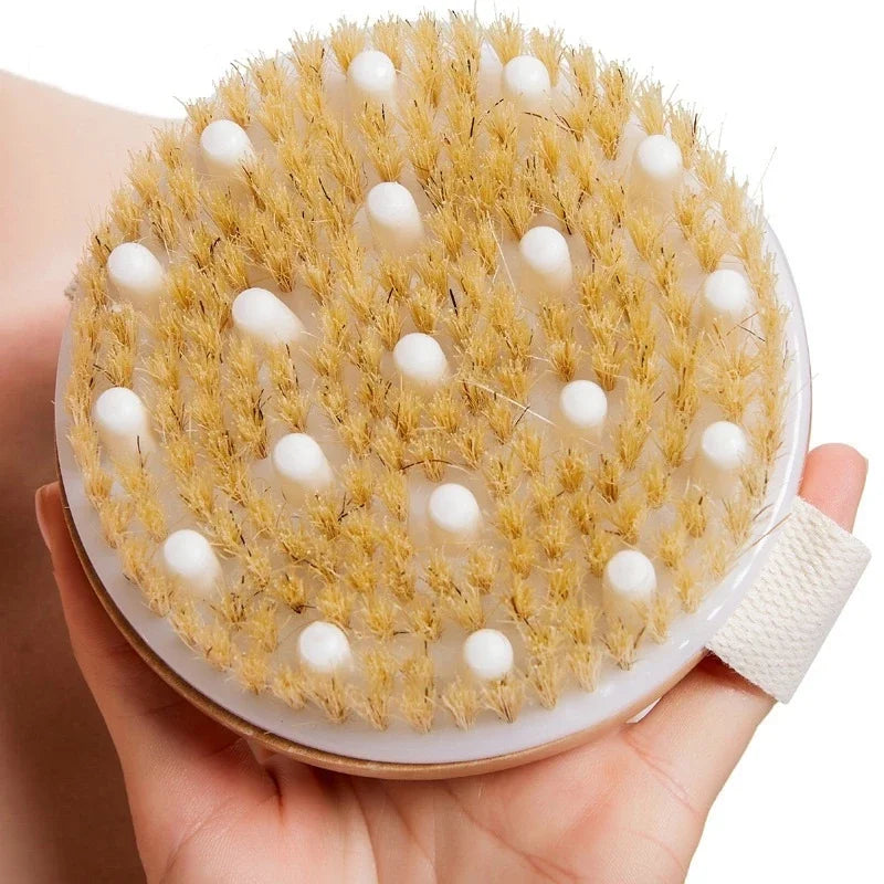 Zynerae Natural Bristle Body Brush – Exfoliating Wet & Dry Bath Massager