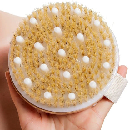 Zynerae Natural Bristle Body Brush – Exfoliating Wet & Dry Bath Massager.