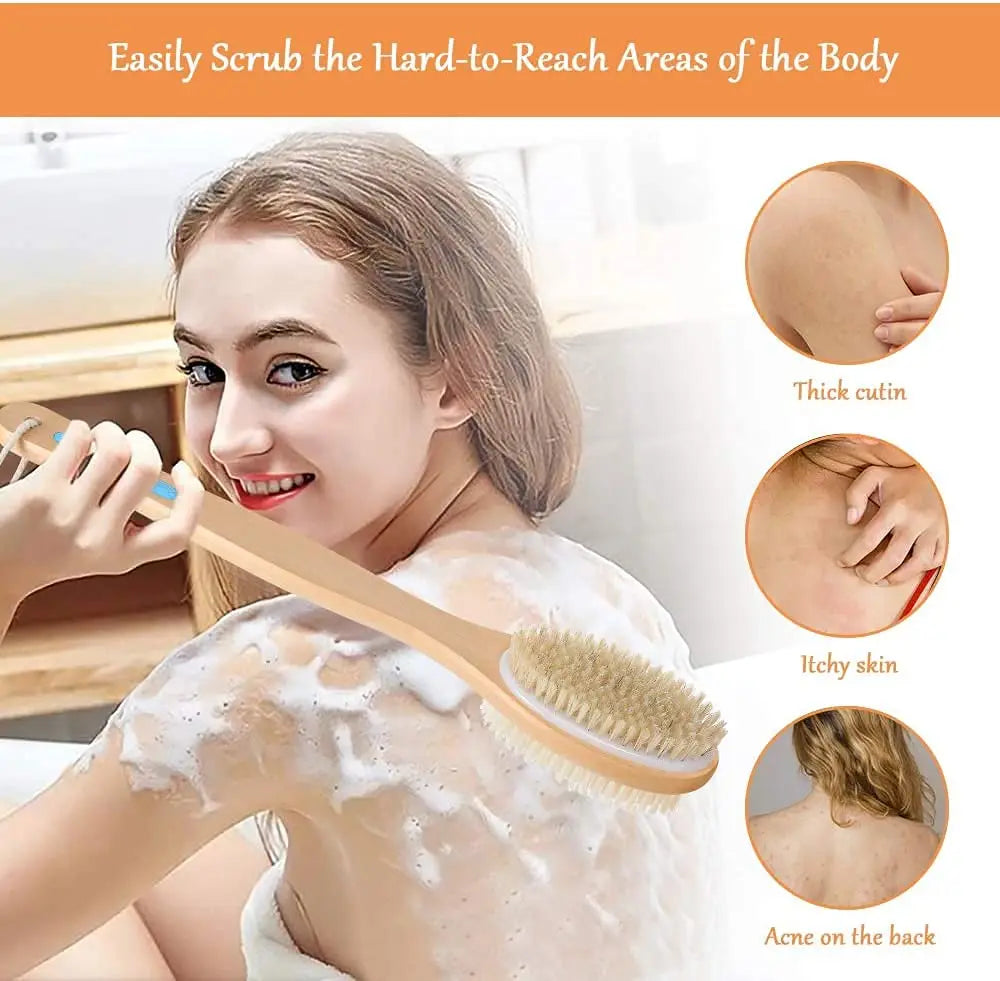 Zynerae Long Handle Body Brush – Exfoliating & Massage Double-Sided Shower Scrubber