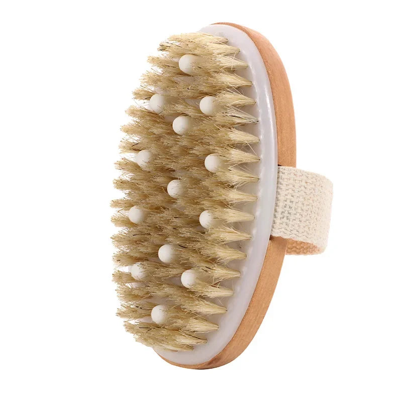 Zynerae Natural Bristle Body Brush – Exfoliating Wet & Dry Bath Massager