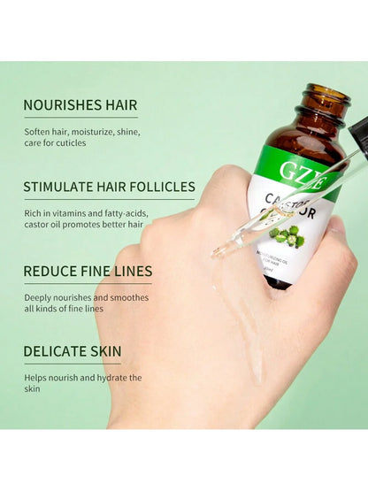 GZE Organic Castor Oil 1oz | 100% Pure Cold Pressed Hexane Free | Lash, Brow & Hair Growth | Skin Moisturiser