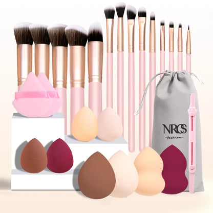 Zynerae 25PC Professional Makeup Tool Set – Brushes, Sponges & Accessories.