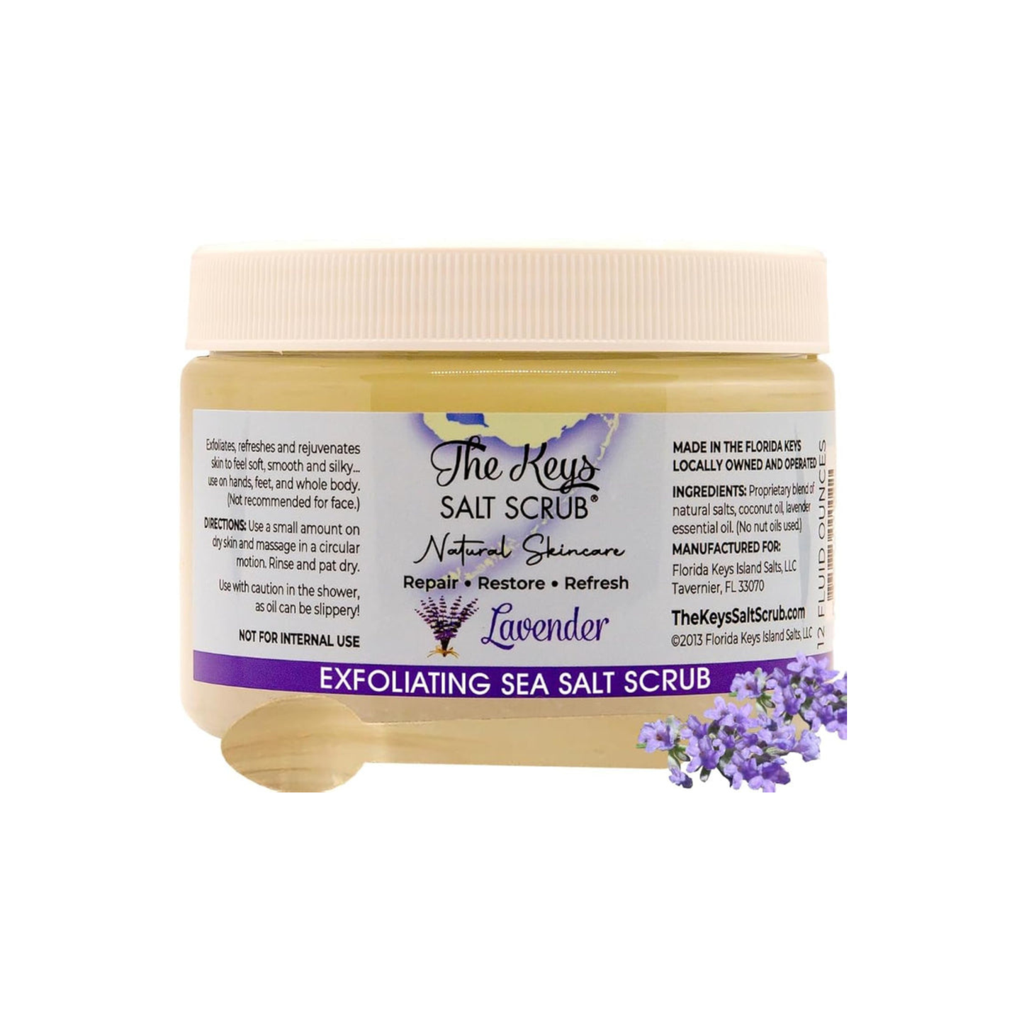 Sea Salt Body Scrub with Wooden Spoon — Exfoliating & Moisturizing, Lavender