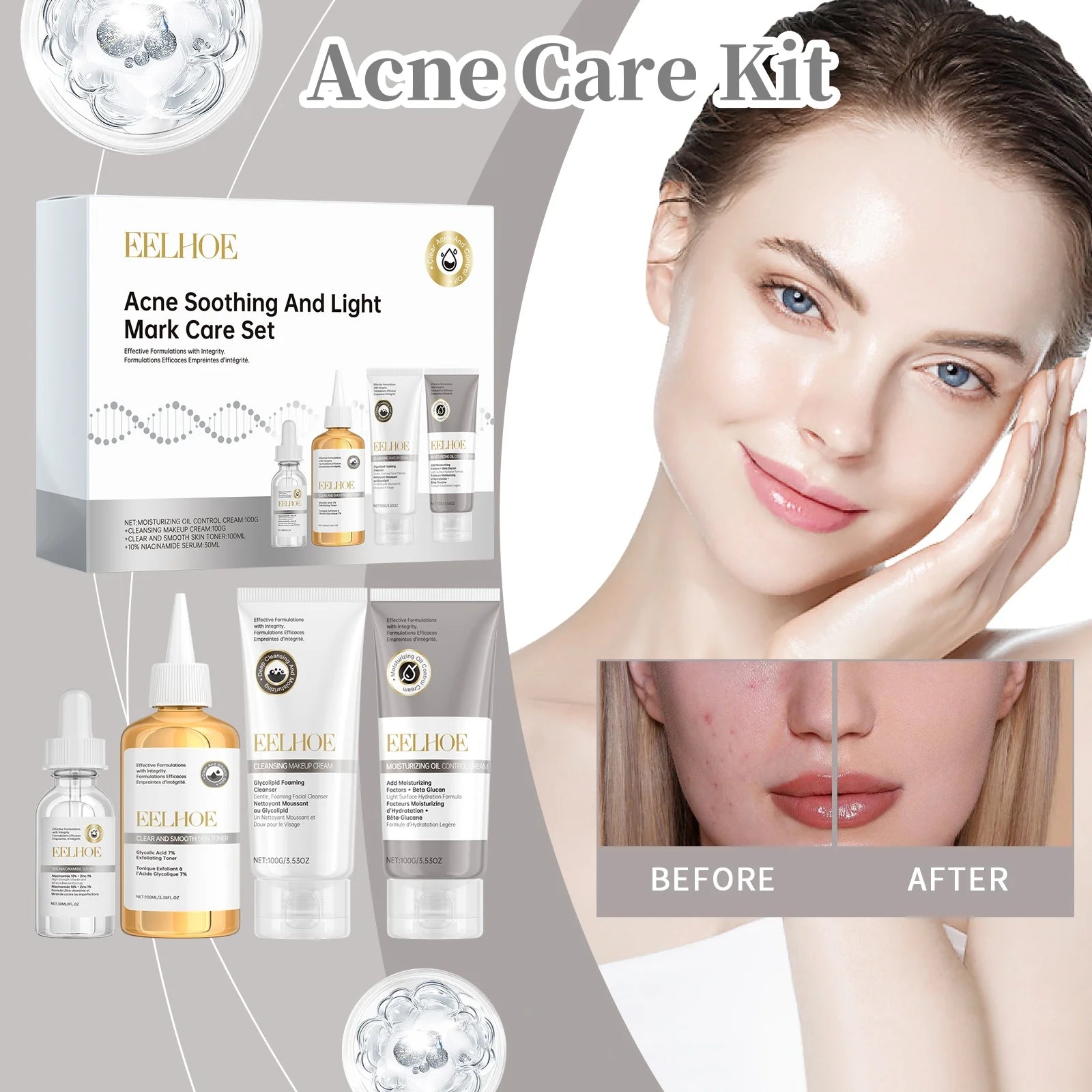 Acne Care Kit Brightening Skin Tone Fade Acne Scars Improving Skin Texture Deeply Moisturizing the Skin Facial Skincare Products