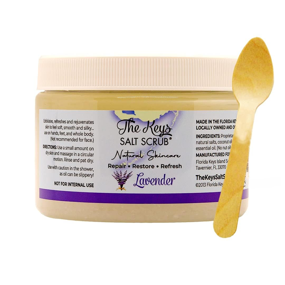 Sea Salt Body Scrub with Wooden Spoon — Exfoliating & Moisturizing, Lavender