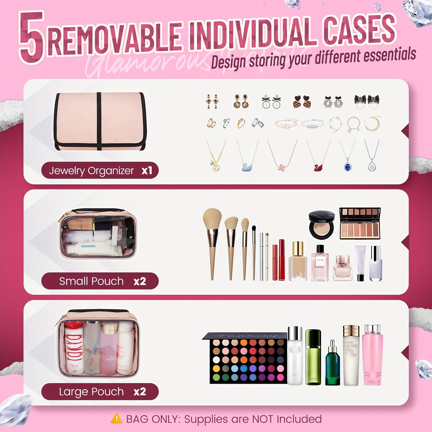 Zynerae 2-in-1 Large Cosmetic & Toiletry Bag – Travel Makeup Organizer (2PCS)