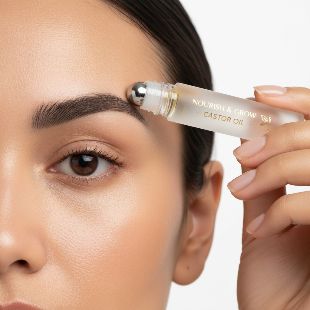 Organic Cold-Pressed Castor Oil Roll-On – Eyebrows, Lashes, Hair & Skin Nourishing Serum