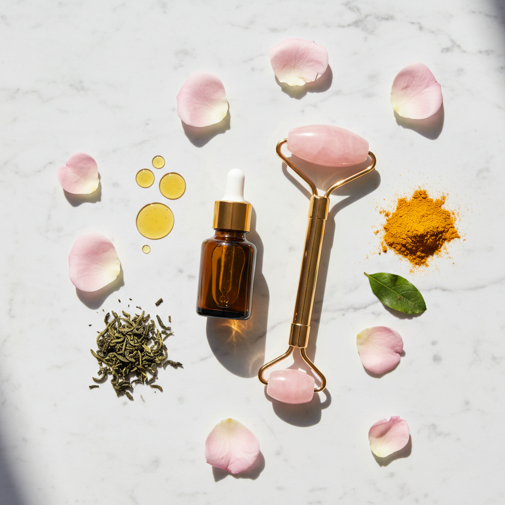 Organic Castor Oil Serum with Rose Quartz Roller – Bee Venom, Collagen & Curcumin Formula