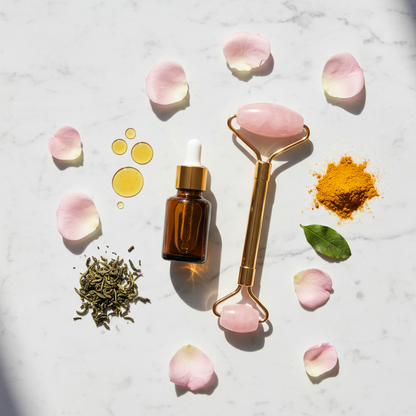Organic Castor Oil Serum with Rose Quartz Roller – Bee Venom, Collagen & Curcumin Formula