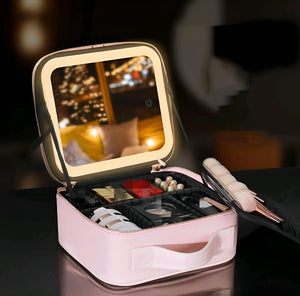 Travel Makeup Case with Led Mirror, Portable Makeup Box with Light, Gift for Women (Green)