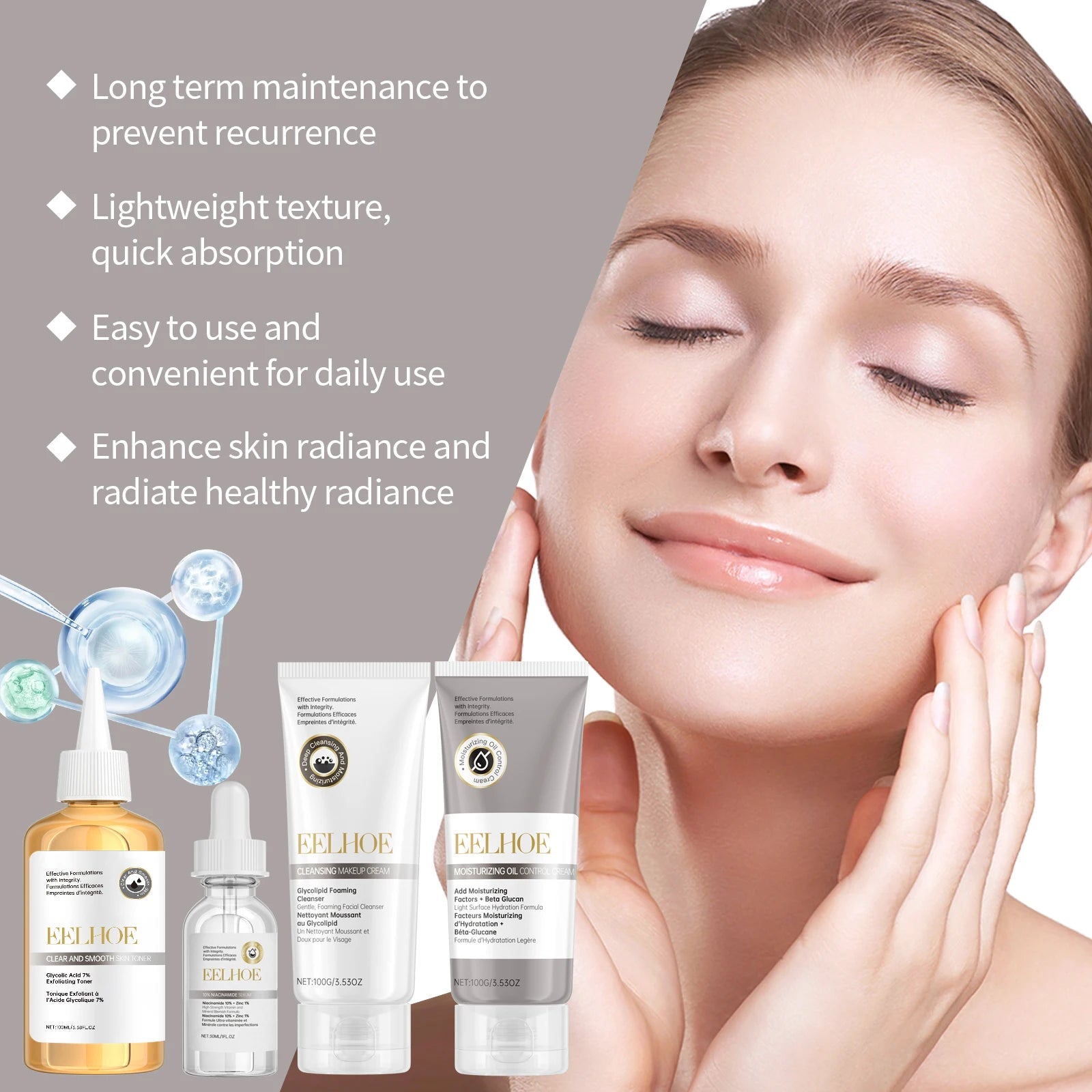 Acne Care Kit Brightening Skin Tone Fade Acne Scars Improving Skin Texture Deeply Moisturizing the Skin Facial Skincare Products